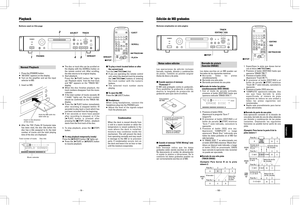 Page 101. Press the [POWER] button. 
…NO DISC appears on the display.
…Turn on the amplifier and set the input
selector to MD.
2. Insert an MD.
…After the TOC (Table Of Contents) data
has been read, the disc title (when the
disc has a title assigned to it), the total
number of tracks and the total playing
time of the disc are displayed.
Total number of tracks Disc title
Music calendar
Playback
Insert in the direction
of the arrow.
Hold the MD with the
label side up.
Normal Playback…The disc or track title can...