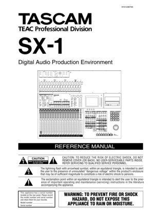 Page 1Digital Audio Production Environment
REFERENCE MANUAL
CAUTION: TO REDUCE THE RISK OF ELECTRIC SHOCK, DO NOT
REMOVE COVER (OR BACK). NO USER-SERVICEABLE PARTS INSIDE.
REFER SERVICING TO QUALIFIED SERVICE PERSONNEL.
The exclamation point within an equilateral triangle is intended to alert the user to the pres-
ence of important operating and maintenance (servicing) instructions in the literature
accompanying the appliance. The lightning flash with arrowhead symbol, within an equilateral triangle, is...