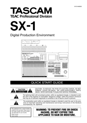 Page 1Digital Production Environment 
QUICK START GUIDE
CAUTION: TO REDUCE THE RISK OF ELECTRIC SHOCK, DO NOT
REMOVE  COVER (OR BACK).  NO  USER-SERVICEABLE  PARTS
INSIDE. REFER SERVICING TO QUALIFIED SERVICE PERSONNEL.
The exclamation point within an equilateral triangle is intended to alert the user to the pres-
ence of important operating and maintenance (servicing) instructions in the literature
accompanying  the  appliance. The lightning flash with arrowhead symbol, within an equilateral triangle, is...