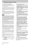 Page 579 -  Operations  related  to timecode
57 T A SC AM  D A- 78 HR
9.5.5 External timecode sources
T he  f ollo wi ng  n ote s sh ou ld  h e lp yo u w h en  yo u mu st 
record timecode on the DA-78HR from an external 
source (analog or digital). 
As men tion ed earlier, yo u sho uld  o nly  n eed to record  
timecode from an external  source  when  the audio and 
timecod e tracks have to be tran sferred to gether, keep-
in g a strict relation sh ip b etween  th e au dio  and  time-
code tracks.
In all other...