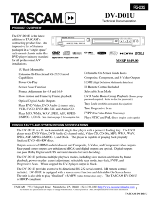 Page 1 
1TASCAM   7733 Telegraph Road    Montebello, CA  90640   (323) 726-0303 http://www.tascamcontractor.com             All features and specifications are subject to change without notice.  Contact your local TASCAM representative for the latest information....