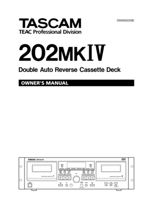 Page 1
202MK%^
Double Auto Reverse Cassette Deck
D00935220B
»
OWNER'S MANUAL 