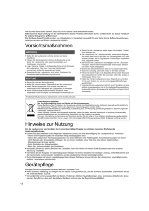 Page 1818
Wir möchten Ihnen dafür danken, dass Sie sich für dieses Gerät entschieden haben.
Bitte lesen Sie diese Anleitung vor der Inbetriebnahme dieses P rodukts aufmerksam durch, und bewahren Sie dieses Handbuch 
für spätere Bezugnahme griffbereit auf.
Die Gehäuse dieses Produkts wurden von Holzarbeitern in Handarb eit hergestellt. Es sind daher leichte äußere Abweichungen 
zwischen rechtem und linkem Lautsprecher möglich.
Vorsichtsmaßnahmen
≥ Stellen Sie die Lautsprecher auf eine sichere und ebene...