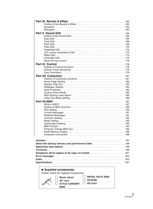 Page 9Part IX  Reverb & Effect . . . . . . . . . . . . . . . . . . . . . . . . . . . . . . . . . . . . . . . . . . . . 162
Outline of the Reverb & Effect  . . . . . . . . . . . . . . . . . . . . . . . . . . . . . . . . . . . . . . 162
Equalizer  . . . . . . . . . . . . . . . . . . . . . . . . . . . . . . . . . . . . . . . . . . . . . . . . . . . . . . . 163
Allocation  . . . . . . . . . . . . . . . . . . . . . . . . . . . . . . . . . . . . . . . . . . . . . . . . . . . . . . . 163
Part X  Sound Edit . . . . ....