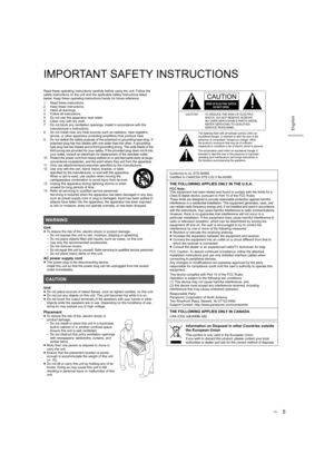 Page 55
English
IMPORTANT SAFETY INSTRUCTIONS
Read these operating instructions carefully before using the unit. Follow the 
safety instructions on the unit and the applicable safety instr uctions listed 
below. Keep these operating instructions handy for future refer ence.
1 Read these instructions.
2 Keep these instructions.
3 Heed all warnings.
4 Follow all instructions.
5 Do not use this apparatus near water.
6 Clean only with dry cloth.
7 Do not block any ventilation openings. Install in accordance w ith...