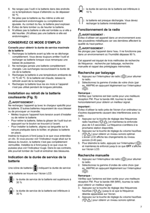 Page 77 6. Ne rangez pas l’outil ni la batterie dans des endroits 
où la température risque d’atteindre ou de dépasser 
50°C.
7. Ne jetez pas la batterie au feu même si elle est 
sérieusement endommagée ou complètement 
épuisée. Au contact du feu, la batterie peut exploser.
8. Évitez de faire tomber ou de heurter la batterie.
9. N’utilisez pas la batterie si elle est tombée ou si elle a 
été heurtée. (N’utilisez pas une batterie si elle est 
endommagée.)
CONSERVEZ CE MODE D’EMPLOI 
Conseils pour obtenir la...