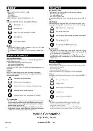 Page 88
繁體中文
用途
本組件旨在用於延伸以下組件的工作範圍。
•	樹籬剪組件
•	高枝鏈鋸組件
•	咖啡豆採收器組件
如需更詳細的資訊，請參閱動力裝置的說明手冊。
符號
設備使用以下的符號。使用前，確保您理解他們的含義。
請特別注意小心。
閱讀說明手冊。
請戴上安全頭盔、護目鏡及耳部防護具。
戴上防護手套。
請穿上堅固的防滑鞋。
	警告
•	請閱讀搭配延伸軸桿使用之動力裝置與組件的說明手冊。若未遵循 這些說明，可能會造成嚴重的傷害。
•	切勿連接兩組以上的延伸軸桿。否則失控時可能會造成嚴重的傷 害。
BAHASA INDONESIA
MAKSUD PENGGUNAAN
Alat tambahan ini dimaksudkan untuk memperpanjang jangkauan 
alat tambahan berikut ini.
•	 Alat	tambahan	pemangkas	tanaman	pagar
•	 Alat	tambahan	gergaji	galah
•	 Alat	tambahan	pemanen	kopi
Untuk informasi lebih...