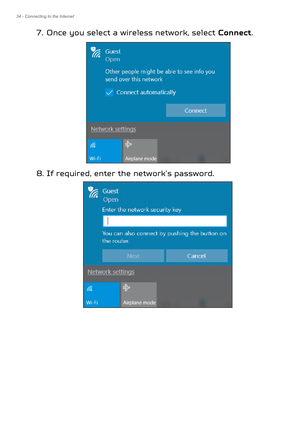 Page 3434 - Connecting to the Internet
7. Once you select a wireless network, select Connect.
8. If required, enter the network’s password. 