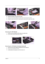 Page 79Chapter 371
6.Remove the wireless LAN card from the socket.
7.Remove the two screws holidng the modem board to the main board as shown.
8.Detach the modem board from the main board then disconnect the modem board cable.
Removing the ODD Module
1.Remove one screw holding the ODD module on the bottom side.
2.Push the ODD module outwards then remove it.
Removing the LCD Module (including Keyboard)
1.Remove the two screws holding the keyboard cover to the main unit. 
2.Open the LCD 180 degree as shown....