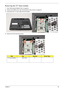 Page 63Chapter 353
Removing the TV Tuner module
1. See “Removing the Battery Pack” on page 46.
2.Remove the HDD2 cover. See “Removing the Lower Covers” on page 49.
3. Disconnect the TV Tuner cable from the module. 
4. Remove the three securing screws.
StepSizeQuantityScrew Type
TV Tuner Module M2*3 (NL)3 