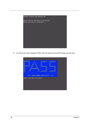 Page 10295Chapter 4
8.You will see the screen displaying “PASS” when the system has buit NAPP Master hard disc drive. 