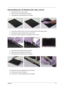 Page 83Chapter 375
Disassembling the LCD Module (with video camera) 
1.Remove the six screw caps as shown.
2.Remove the six screws holding the LCD bezel.
3.Then detach the LCD bezel from the LCD module.
4.Take out the inverter from the LCD cover and disconnect the LVDS cable as shwon.
5.Disconnect the inverter cable then take out the inverter.
6.Remove five screws holding the LCD assembly to the LCD cover.
7.Take out the LCD assembly from the LCD cover.
8.Remove the screws holding the CCD module.
9.Disconnect...