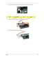 Page 77Chapter 367
2.Turn the base unit over, then remove the one screw (A) on the bottom side of the unit. 
3.Carefully use a plastic screw driver (1) to eject the optical drive tray (2). 
4.Pull the optical drive module out from the main unit. 
StepSize (Quantity)ColorTo r q u e
1 M2.5 x L6 (1) Black 3.0 kgf-cm
SG_Dallen.book  Page 67  Thursday, April 19, 2007  11:08 AM 