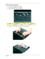 Page 81Chapter 371
Removing the Keyboard
1.See “Removing the Battery Pack” on page 56.
2.See “Removing the Middle Cover” on page 68.
3.Remove the two screws (A) securing the keyboard. 
4.Carefully pry loose the keyboard and turn it over on the touchpad area. 
StepSize (Quantity)ColorTo r q u e
1~2 M2 x L3 (2) Silver 1.6 kgf-cm 