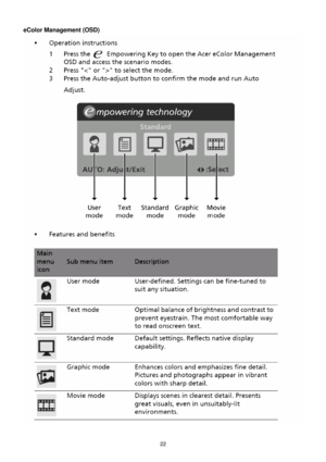 Page 22 
 
22 
eColor Management (OSD)    