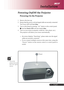 Page 11 ... English
11
Powering On/Off the Projector
Powering On the Projector
1. Remove the lens cap.
2. Ensure that the power cord and signal cable are securely connected.
The Power LED will flash blue.
3. Turn on the lamp by pressing “ 
 ” button on the control panel.
1 And the Power LED will turn steady blue.
4. Turn on your source (computer, notebook, video player ,etc.).
The projector will detect your source automatically.
the screen displays “Searching”, please make sure the signal
cables are securely...