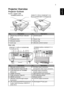 Page 133
EnglishProjector Overview
Projector Outlook
Front / upper side
Rear side
#Description#Description
1 Power key and Power indicator 
LED5 Control panel
2 Projection lens 6 Zoom ring
3 Elevator button 7 Focus ring
4 Lens cap 8 Remote control receiver
#Description#Description
1 Remote control receiver 9 S-Video input connector/
Composite video input connector
2 USB connector (Type mini B)
3 LAN (RJ45 port for 10/100M 
Ethernet)10 Audio input connector/
Audio output connector
4 HDMI connector 11 Microphone...