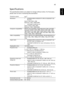 Page 5343
EnglishSpecifications
The specifications below are subject to change without notice. For final specs, 
please refer to Acers marketing documentation.
Projection system
DLP™
Resolution•P5206/N216/PN-X14/S5201/T111/PS-X11/S5201B/T111E/
PS-X11K:
Native: XGA (1024 x 768)
Maximum: 1920 x 1080 EIA/RB
•S5301WB/T121E/PS-W11K:
Native: WXGA (1280 x 800)
Maximum: 1920 x 1080 EIA/RB
Computer compatibility IBM PC and compatibles, Apple Macintosh, iMac and VESA 
standards: WXGA+ (1440 x 900), WXGA (1280 x 800, 1280...