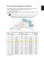 Page 2111
EnglishHow to Optimize Image Size and Distance
Consult the table below to find the optimal image sizes achievable when the 
projector is positioned at a desired distance from the screen.
•X1140/X1140A/X1240
If the projector is 3 m from the screen, good image quality is possible for image 
sizes between 72 and 79.
Note: Remind as below figure, the space of 126 cm height is 
required when the projector is located at 3 m distance.
Desired
Distance 
(m)
< A >Minimum Screen Size (Min zoom) Maximum Screen...