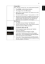 Page 3323
EnglishTimeout (Min.)
Once Security is set to On, you can set timeout function.
•Press   to select timeout duration.
•The range is from 10 to 990 minutes.
•When time is up, the projector will request you to enter 
the password again.
•The factory default setting of Timeout (Min.) is Off.
•Once the security function is enabled, the projector will 
request you to enter password when switching on the 
projector. Both User Password and Administrator 
Password can be accepted for this dialogue.
User...