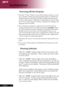 Page 14
English ...
English ...
Installation

Warning Indicator
	When the “LAMP” indicator lights solid red, the projector will 
automatically shut itself down.  Please contact your local reseller 
or service center.
 When the “TEMP” indicator lights solid red for about 20 sec-
onds, it indicates the projector has been overheated. You will see a 
message “Projector Overheated. Lamp will automatically turn off 
soon.” on the on-screen display.  The projector will automatically 
shut itself...