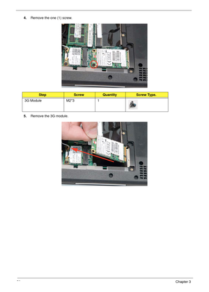 Page 6050Chapter 3
4.Remove the one (1) screw.
5.Remove the 3G module.
StepScrewQuantityScrew Type.
3G Module M2*3 1 