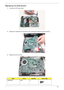 Page 125Chapter 311 5
Replacing the Mainboard
1.Connect the CRT board cable.
2.Replace the mainboard into the bottom cover inserting the external connector side first.
3.Replace the two (2) screws.
StepScrewQuantityScrew Type.
Mainboard M2*4 2 