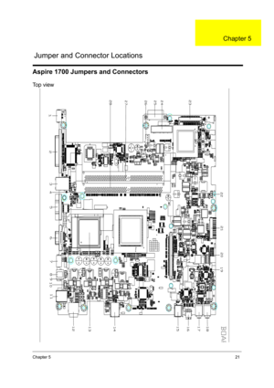 Page 93Chapter 521
Aspire 1700 Jumpers and Connectors
Top view
Jumper and Connector Locations
Chapter 5 