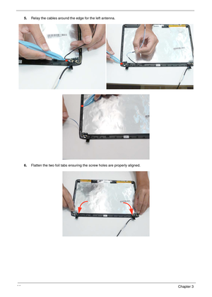 Page 10292Chapter 3
5.Relay the cables around the edge for the left antenna.
6.Flatten the two foil tabs ensuring the screw holes are properly aligned. 