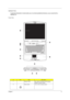 Page 15Chapter 19
Outlook View
A general introduction of ports allow you to connect peripheral devices, as you would with a 
desktop PC.  
Front View
#IconItemDescription
1 Display screen Also called LCD (liquid-crystal display), 
displays computer output.
2 Power button Turns on the computer power.. 