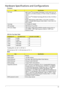 Page 41Chapter 133
Hardware Specifications and Configurations
Throttling 50%: On= 96 C; OFF=83 C
OS shut down at 105 C; H/W shot down at 110 .C Processor
ItemSpecification
CPU type
AMD TurionTM 64 X2 Mobile Technology TL-52/TL-56/TL-60 (1.6/
1.8/2 GHz, 2x 512 KB L2 cache), or TL-50 (1.6 GHz, 2x 256 KB L2 
cache)
AMD Turion
TM 64 Mobile Technology MK-36 (2.0 GHz, 512 KB L2 
cache)
Mobile AMD Sempron 3200+/3500+ (1.6/1.8 GHz, 512 KB L2 
cache), or Mobile AMD Sempron 3400+/3600+ (1.8/2.0 GHz, 512 
KB L2 cache)...