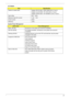 Page 37Chapter 127
AC Adapter
System Power Management
ItemSpecification
Vendor & model name Adapter DELTA 65W / SADP-65KB DFA LF level 4
Adapter Lite-ON 65W / PA-1650-02AC LF level 4
Adapter HIPRO 65W / HP-OK065B13 LED LF level 4
Input rating 90V ~ 240V
Maximum input AC current 1.5A ~ 1.6A
Inrush current  220A
Efficiency >85%
ACPI modePower Management
Mech. Off (G3) All devices in the system are turned off completely
Soft Off (G2/S5) OS initiated shutdown. All devices in the system are turned off 
completely...