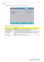 Page 32
24Aspire 4732Z/4332 Service Guide
Exit 
The Exit menu screen lists the exit options to quit from the Setup Utility.
Phoenix   SecureCore(tm)   Setup   Utility
Main
Item   Specific   Help
E x i t   S y s t e m   S e t u p   a n d
save   your   changes   to
CMOS.
F1
Esc Help
Exit
Select    Item
Select    Menu
Change   Values
Select         Sub-Menu
-/+
Enter F9
F10Setup   Defaults
S a v e   a n d   E x i t
Information Security
BootExit
Exit   Discarding   Changes
Load   Setup   Defaults
Discard   Changes...