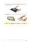 Page 6858Chapter 3
4.Using the flat-blade screwdriver, press the end of the module forward, then slide out the optical drive 
module from the main unit.   
5.Remove the two screws (D) securing the optical bracket and remove the locker bracket from the optical 
disk drive module.   
StepSize (Quantity)ColorTo r q u e
1-2 M2 x L2.5 (2) Silver 1.6 kgf-cm 