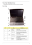 Page 15Chapter 15
Your Acer Notebook tour
After knowing your computer features, let us show you around your new computer.
Front View
No.IconItemDescription
1 Acer Crystal Eye 
webcamWeb camera for video communication (only for 
certain models).
2 Microphone Internal microphone for sound recording.
3 Display screen Also called Liquid-Crystal Display (LCD), 
displays computer output (Configuration may 
vary by models).
4 Power button Turns the computer on and off.
5 Status indicators Light-Emitting Diodes (LEDs)...