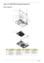 Page 164154Chapter 6
Aspire 5732Z/5332 Exploded Diagrams
Main Assembly
No.DescriptionAcer P/NNo.DescriptionAcer P/N
1 Middle Cover 60.PGT02.002 5 Mainboard MB.PGV02.001
2 Hinge Cover 42.N2802.001 6 Right Upper Cap 42.PGT02.001
3 Left Upper Cap 42.PGT02.002 7 Lower Cover 60.N2802.002
4 Upper Cover 60.PGT02.001
1
2
3
56
2
7 4 