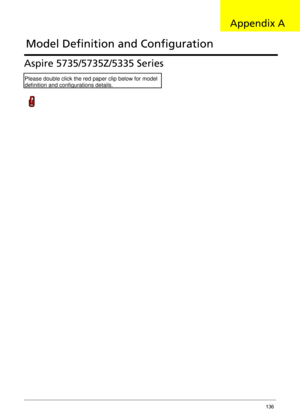 Page 146Appendix A136
Aspire 5735/5735Z/5335 Series
Model Definition and Configuration
Appendix A 