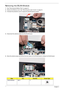 Page 6150Chapter 3
Removing the WLAN Module
1.See “Removing the Battery Pack” on page 44.
2.Remove the Memory cover. See “Removing the Lower Covers” on page 44.
3.Pull back the protective cover to expose the WLAN board as shown.
4.Disconnect the antenna cables from the WLAN board. 
5.Move the antenna away and remove the two screws on the WLAN board to release the WLAN board. 
 
StepSizeQuantityScrew Type
WLAN Module M2*3 2 