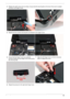 Page 119Chapter 3109
4.Replace the right screw cover as shown. Ensure that the securing tab on the rear of the cover is seated 
correctly in the Upper Cover.
5.Replace the four screws securing the LCD Module to the Upper Cover.
6.Ensure that the Hinge Covers are replaced 
correctly. Identify the rear edge of the covers by the 
two securing clips.7.Align the left Hinge Cover as shown and press 
down to replace the cover.
8.Repeat the process for the right side Hinge Cover.
Rear Securing 
Clips 