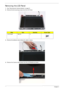 Page 9282Chapter 3
Removing the LCD Panel
1.See “Removing the Camera Module” on page 81.
2.Remove the two securing screws from the LCD Panel.
3.Remove the adhesive strip holding the cables in place.
4.Remove the Camera cable cluster from the LCD Module as shown.
StepSizeQuantityScrew Type
LCD Panel M2.5*6 2 