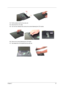 Page 63Chapter 357
13.Pull the antenna set from the main unit.
14.Disconnect the LCD cable.
15.Turn over the notebook then remove two screws fastening the LCD module.
16.Remove two screws fastening the LCD hinges.
17.Then detach the LCD module from the main unit. 