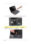 Page 69Chapter 361
13.Turn over the system and remove the two screws (A) from the bottom of the left and right hinges. 
14.Detach the LCD cable from the connector on the main board.
Size (Quantity)ColorTo r q u ePart No.
M2.5 x L8 (2) Black 3.0 kgf-cm 86.00E34.738 