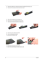 Page 6256Chapter 3
3.Remove the middle cover (with launch board and microphone) from the main unit.
4.Disconnect the microphone cable from the launch board.
5.Take out the microphone from the middle cover.
6.Remove the two screws fastening the launch board.
7.Then remove the launch board from the middle cover.
.
8.Remove the screw holding the keyboard.
9.Turn over the keyboard as shown.
10.Disconnect the keyboard cable.
11 .Remove the keyboard from the main unit.
12.Tear off the tapes fastening the wireless...