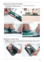 Page 119Chapter 3109
Replacing the Finger Print Reader
Replacing the Upper Cover
WARNING:Care must be taken when replacing the Upper Cover to prevent damage or stress to the surface.
5.Ease the lower casing outward to clear the securing clips and pry apart the right side as shown. Lift the rear 
edge of the Upper Base upward. 1.Replace the Finger Print Reader in the Upper 
Cover, making sure the tabs align with the slots in 
the upper cover.2.Replace the three securing screws
3.Replace the Touchpad FFC.4.Replace...