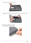 Page 6050Chapter 3
2.Slide the battery lock/unlock latch to the unlock position. 
3.Slide and hold the battery release latch to the release position (1), then lift out the battery pack from the main 
unit (2). 
Removing the SD dummy card
1.Push the SD dummy card all the way in to eject it.
1
2 