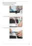 Page 99Chapter 389
Removing the Microphone Cable 
1.See “Removing the LCD Panel” on page 84.
2.Remove the cable bundle from the hinge channel. 
3.Peel back the foil tabs and remove the microphone cable from the cable channel.
4.Continue removing the cable from the cable channel.  