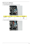 Page 99Chapter 389
Removing the USB Board
1.See “Removing the Saddles” on page 87.
2.Remove the single screw securing the USB Board to the Lower Cover.
3.Remove the USB Board from the Lower Cover as shown.
StepSizeQuantityScrew Type
USB Board M2.5*3 1 