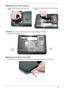 Page 141Chapter 3129
Replacing the Lower Covers
Replacing the SD Dummy Card
Push the SD Dummy into the slot until an audible click indicates that the card is correctly inserted. 1.Replace the Memory Cover back edge first as 
shown.2.Replace the memory/HDD cover back edge first as 
shown.
IMPORTANT: Ensure that the all the securing tabs are correctly located in the casing.
3.Secure the four captive screws.
HDD 
Cover WLAN 
Cover 