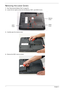 Page 6050Chapter 3
Removing the Lower Covers
1.See “Removing the Battery Pack” on page 48.
2.Loosen the ten captive screws from the Memory, HDD1, and HDD2 Covers.
   
3.Carefully open the memory cover. 
4.Remove the HDD1 cover as shown. 
HDD2 
Cover Memory 
Cover
HDD1 
Cover 