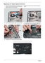 Page 114104Chapter 3
Replacing the Right Speaker Module
1. Place the module left side first on the Upper Cover 
as shown. Ensure that the left side of the module is 
seated correctly in the securing clip.2.Replace the single screw to secure the module in 
place.
3.Pass the cable through the Upper Cover as shown.4.Turn the Upper Cover over and run the cable along 
the cable channel using all available cable clips.
5.The cable runs as shown when correctly installed. 